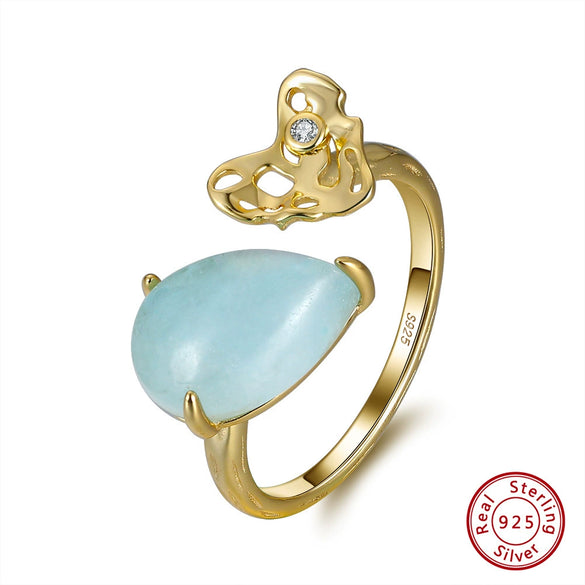 Wholesale Women's Sterling Silver Moonstone Opening Hammer Finger Ring With Geometric Personality Style And Electroplating