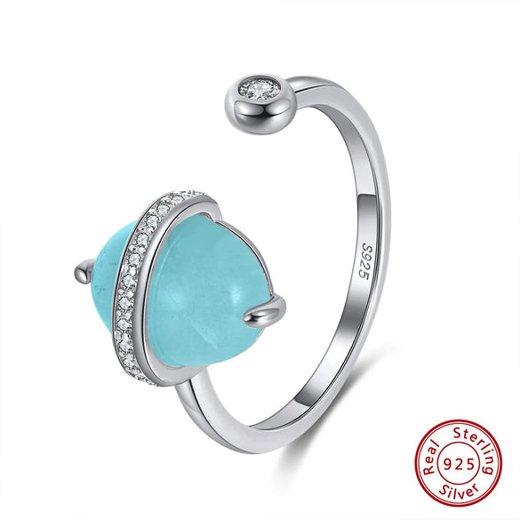 Wholesale Women's Sterling Silver Moonstone Opening Hammer Finger Ring With Geometric Personality Style And Electroplating