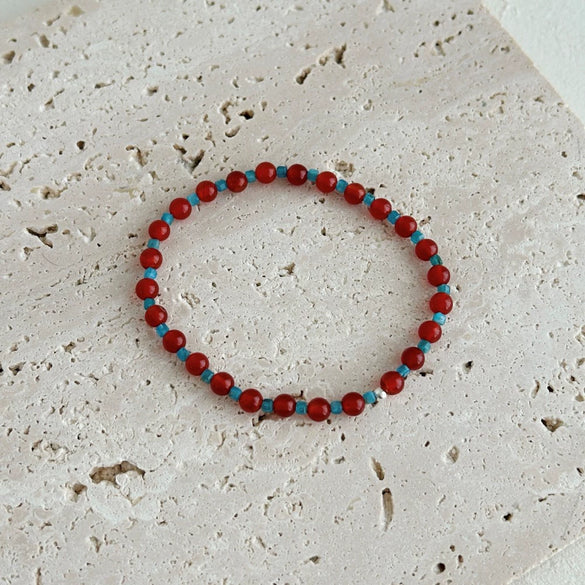 Wholesale Women's 925 Sterling Silver Natural Red Agate Apatite Geometric Style Electroplated Bracelet