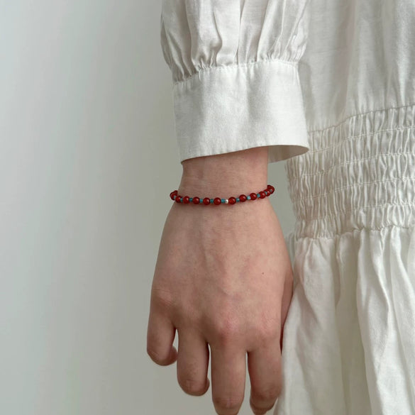Wholesale Women's 925 Sterling Silver Natural Red Agate Apatite Geometric Style Electroplated Bracelet