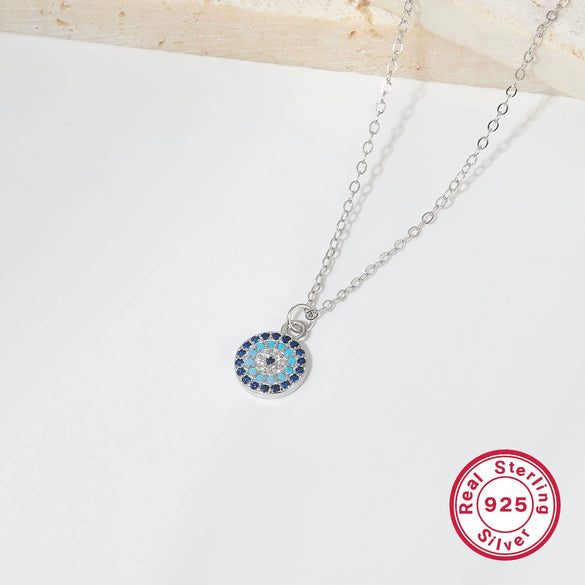 Wholesale Women's 925 Sterling Silver Necklace With Geometric Devil's Eye Pendant And Electroplating Treatment