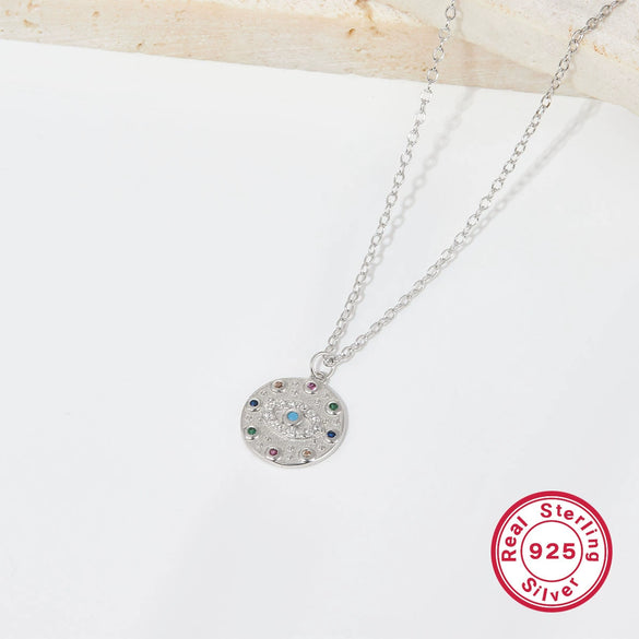 Wholesale Women's 925 Sterling Silver Necklace With Geometric Devil's Eye Pendant And Electroplating Treatment