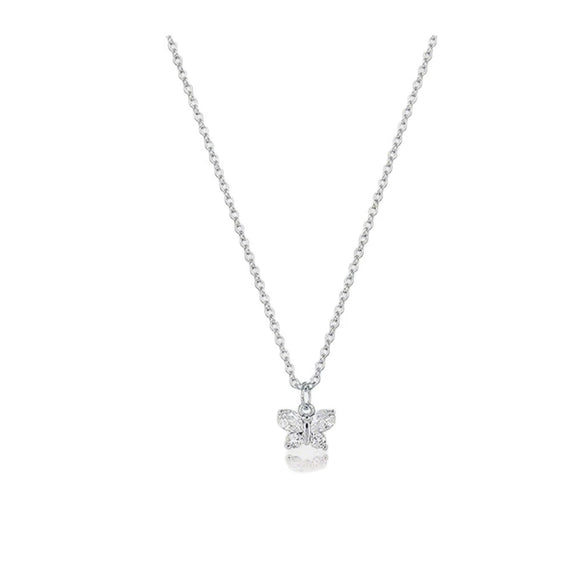 Wholesale Women's 925 Sterling Silver Necklace With Zircon Bow Pendant Sweet Style