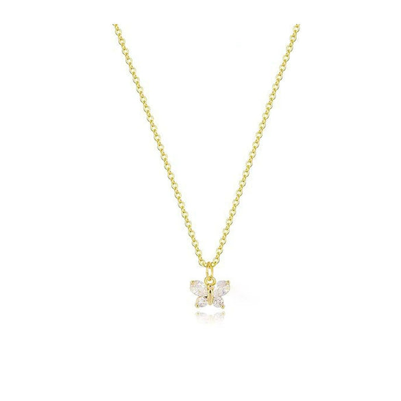 Wholesale Women's 925 Sterling Silver Necklace With Zircon Bow Pendant Sweet Style