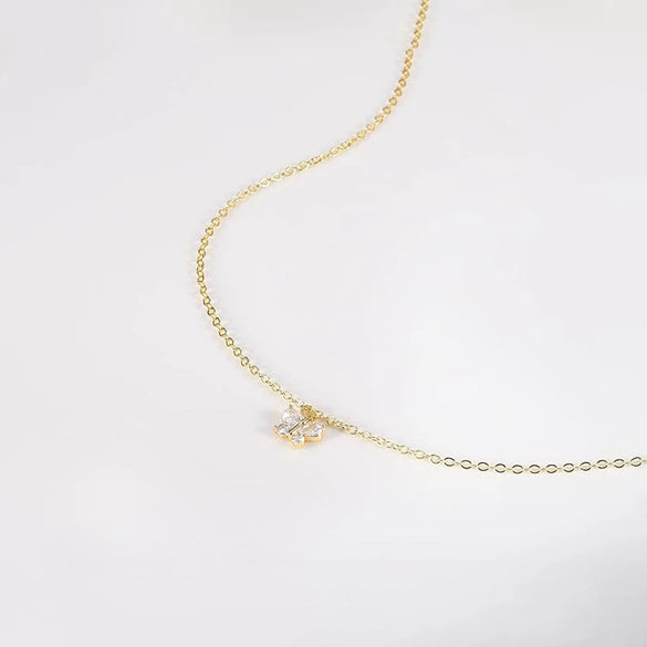 Wholesale Women's 925 Sterling Silver Necklace With Zircon Bow Pendant Sweet Style