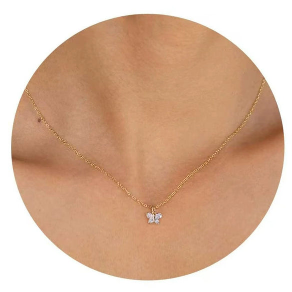 Wholesale Women's 925 Sterling Silver Necklace With Zircon Bow Pendant Sweet Style