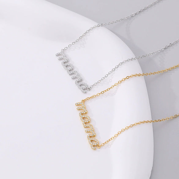 Wholesale Women's 925 Sterling Silver Necklace With Zircon Letter And Number Pattern Cross Chain Style