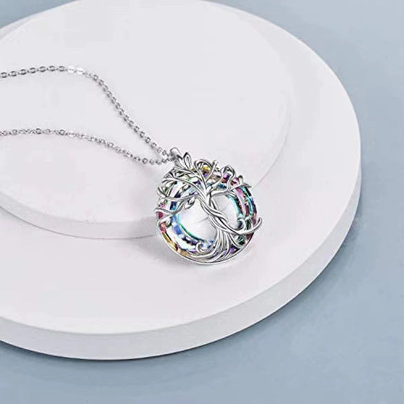Wholesale Women's Sterling Silver 925 Ochain Crystal Tree Of Life Geometric Style Necklace With Electroplating