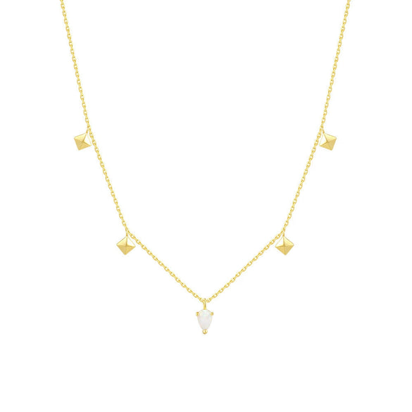 Wholesale Women's 925 Sterling Silver Opal Geometric Pendant Necklace With Zirconia And Cross Chain
