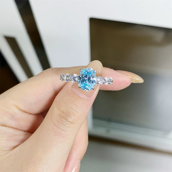 Wholesale Women's Sterling Silver 925 Oval Geometric Style Ring With High Carbon Diamond And Zircon Powder