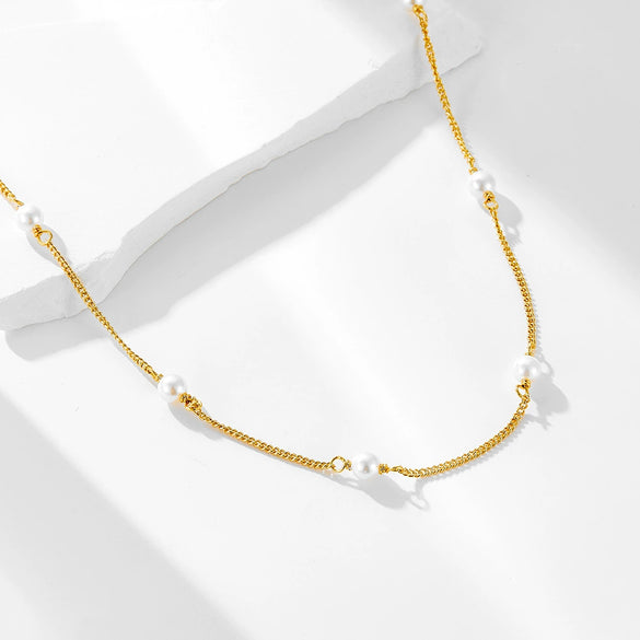 Wholesale Women's 925 Sterling Silver Pearl Geometric Cross Chain Necklace With Diamond Design