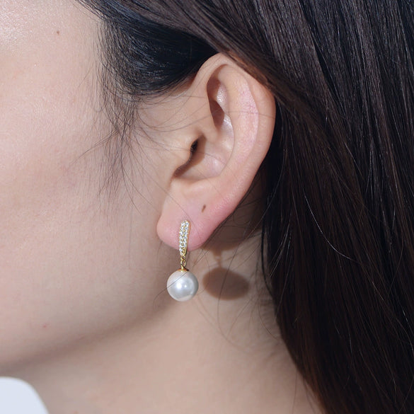 Wholesale Women's Sterling Silver Pearl Inlaid Geometric Earrings