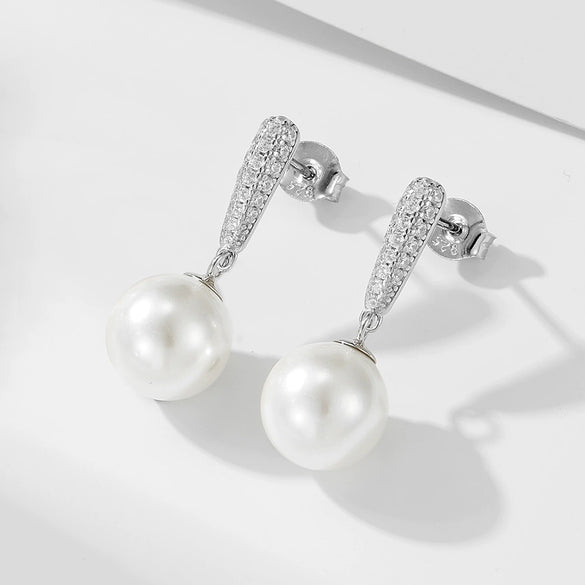 Wholesale Women's Sterling Silver Pearl Inlaid Geometric Earrings