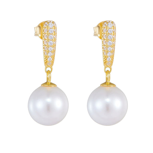 Wholesale Women's Sterling Silver Pearl Inlaid Geometric Earrings