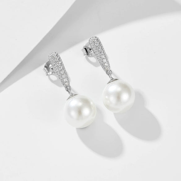 Wholesale Women's Sterling Silver Pearl Inlaid Geometric Earrings