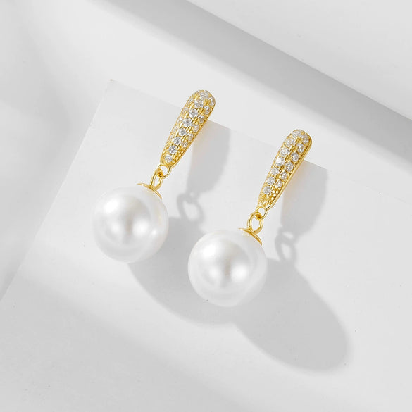 Wholesale Women's Sterling Silver Pearl Inlaid Geometric Earrings