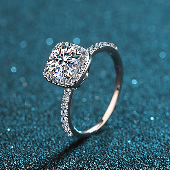 Wholesale Women's 925 Sterling Silver Plated Pt950 Gold Square Moissanite Ring
