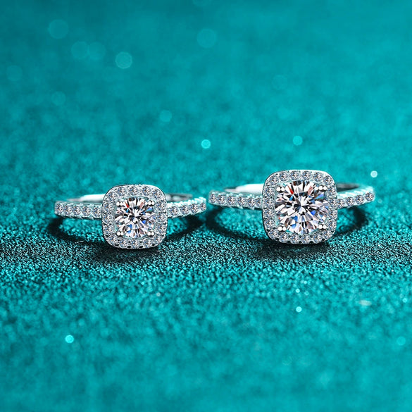 Wholesale Women's 925 Sterling Silver Plated Pt950 Gold Square Moissanite Ring