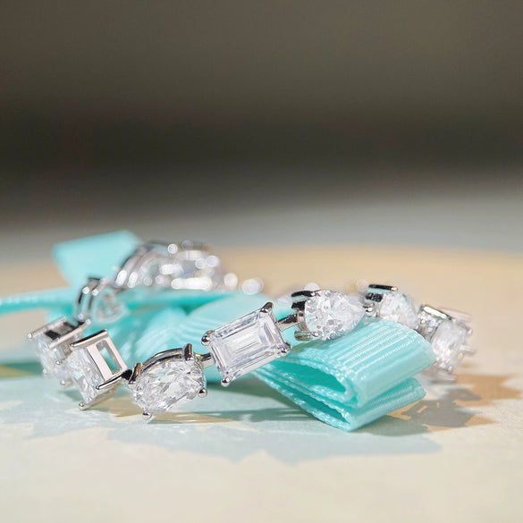 Wholesale Women's 925 Sterling Silver Platinum Plated Drop Shape Diamond Moissanite High Carbon Stone Bracelet