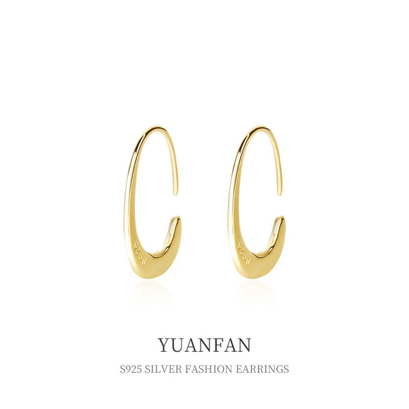 Wholesale Women's 925 Sterling Silver Retro Cshaped Electroplated Geometric Earrings