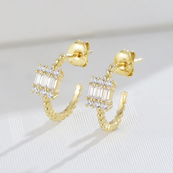 Wholesale Women's 925 Sterling Silver Retro Geometric Square Diamond Set Earrings