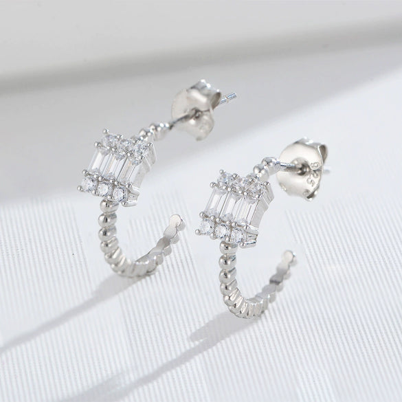 Wholesale Women's 925 Sterling Silver Retro Geometric Square Diamond Set Earrings