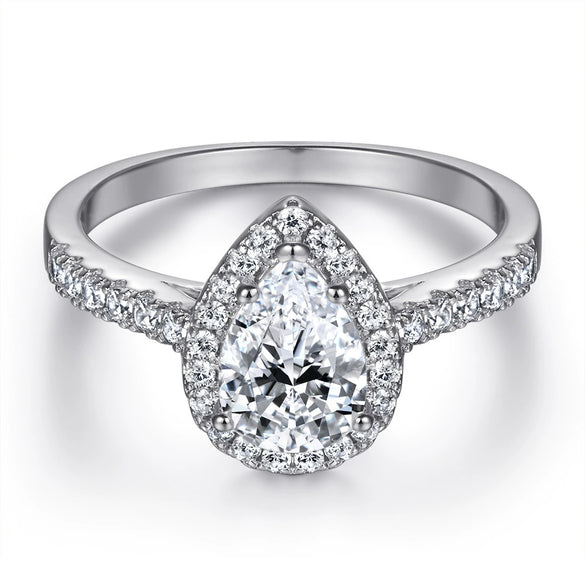 Wholesale Women's 925 Sterling Silver Ring Set Dropshaped Zircon Vshaped Row Geometric Design Diamondtreated