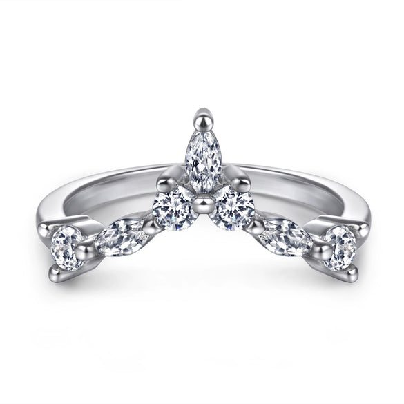 Wholesale Women's 925 Sterling Silver Ring Set Dropshaped Zircon Vshaped Row Geometric Design Diamondtreated