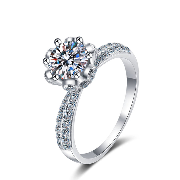 Wholesale Women's 925 Sterling Silver Ring With Flower Pattern And Electroplating Treatment