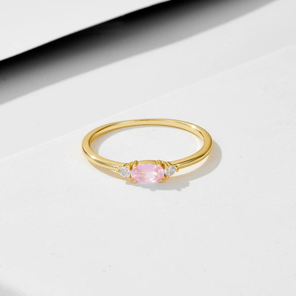 Wholesale Women's Sterling Silver Ring With Pink Zircon And Geometric Design Retro Luxury Style