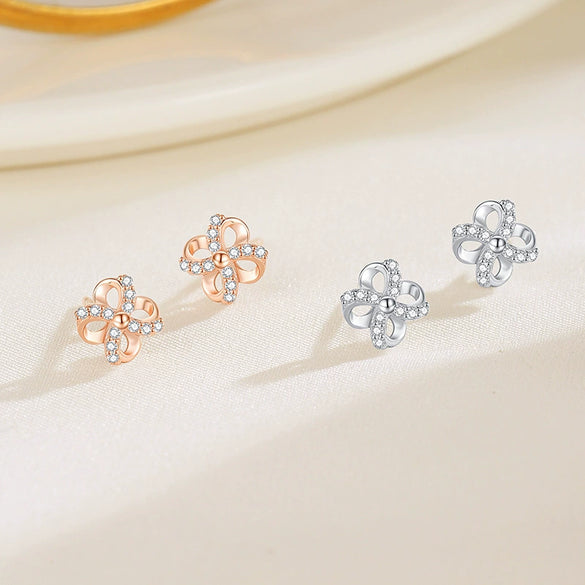 Wholesale Women's 925 Sterling Silver Rotating Windmill Flower Four Leaf Clover Geometric Style Ear Studs