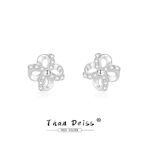 Wholesale Women's 925 Sterling Silver Rotating Windmill Flower Four Leaf Clover Geometric Style Ear Studs