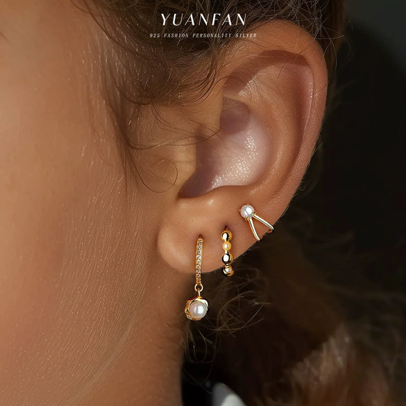 Wholesale Women's 925 Sterling Silver Round Beads Geometric Design Electroplated Earrings
