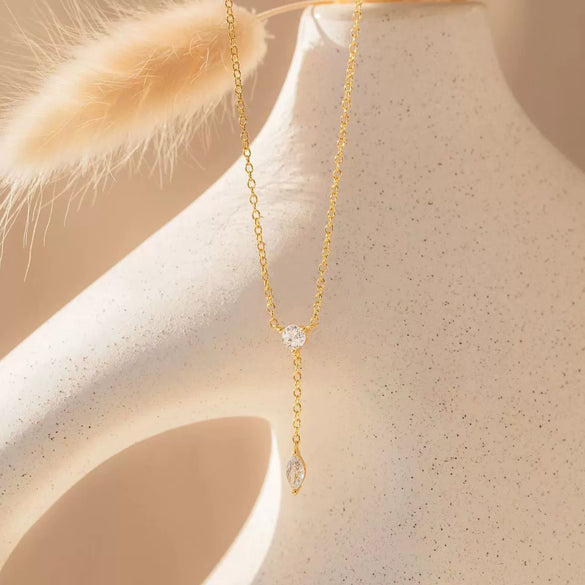 Wholesale Women's Sterling Silver 925 Silver Yshaped Necklace With Drop Shape Letters Numbers Text Pattern 14K Gold Plated And Zirconia Design