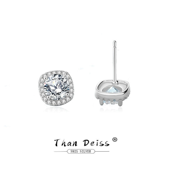 Wholesale Women's 925 Sterling Silver Square Earrings With Geometric Pattern And Mosan Diamond