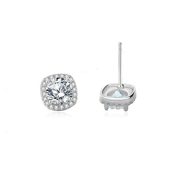 Wholesale Women's 925 Sterling Silver Square Earrings With Geometric Pattern And Mosan Diamond