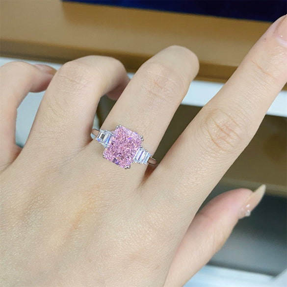 Wholesale Women's 925 Sterling Silver Square Geometric Design Ring With Ice Flower Cut Zircon Simulation Diamonds And Electroplating Treatment