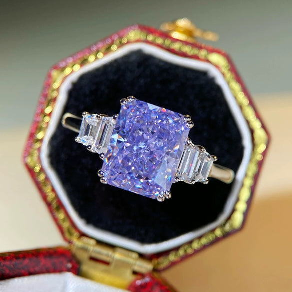 Wholesale Women's 925 Sterling Silver Square Geometric Design Ring With Ice Flower Cut Zircon Simulation Diamonds And Electroplating Treatment
