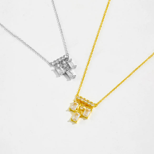 Wholesale Women's 925 Sterling Silver Square Geometric Pendant Necklace With Platinum And 18K Gold Electroplating