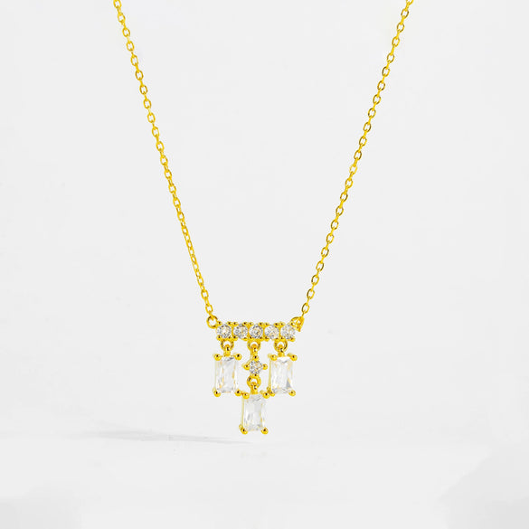 Wholesale Women's 925 Sterling Silver Square Geometric Pendant Necklace With Platinum And 18K Gold Electroplating