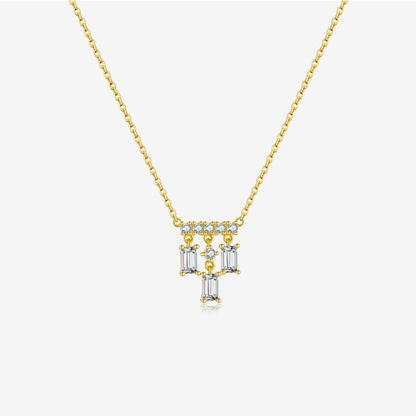 Wholesale Women's 925 Sterling Silver Square Geometric Pendant Necklace With Platinum And 18K Gold Electroplating