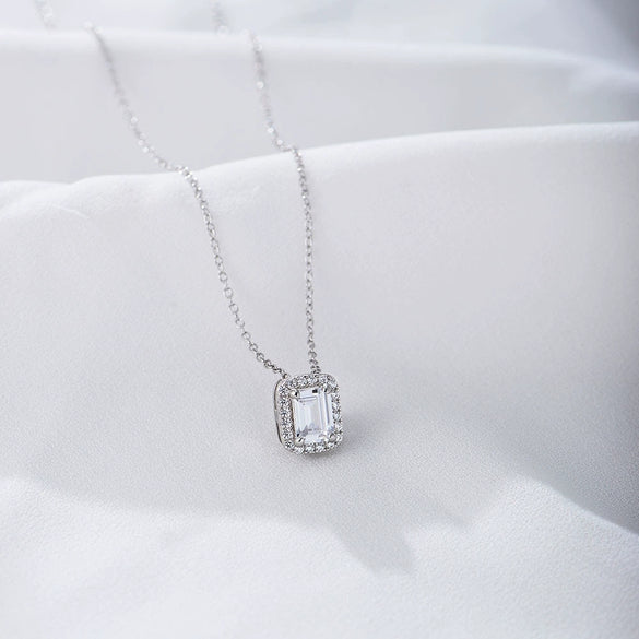 Wholesale Women's Sterling Silver Square Zircon Cross Chain Necklace Set With Precious Stones Geometric Style