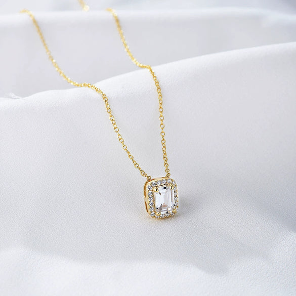 Wholesale Women's Sterling Silver Square Zircon Cross Chain Necklace Set With Precious Stones Geometric Style