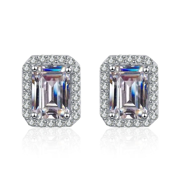 Wholesale Women's 925 Sterling Silver Stud Earrings Inlaid With Rectangular Moissanite And Geometric Design With Electroplating Treatment