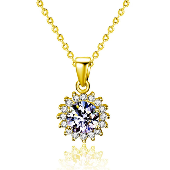 Wholesale Women's 925 Sterling Silver Sunflower Pendant Necklace With Mosan Diamond And Electroplating