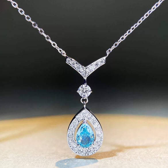 Wholesale Women's 925 Sterling Silver Water Drop Pendant Necklace With Geometric Design And Electroplating Treatment Ochain