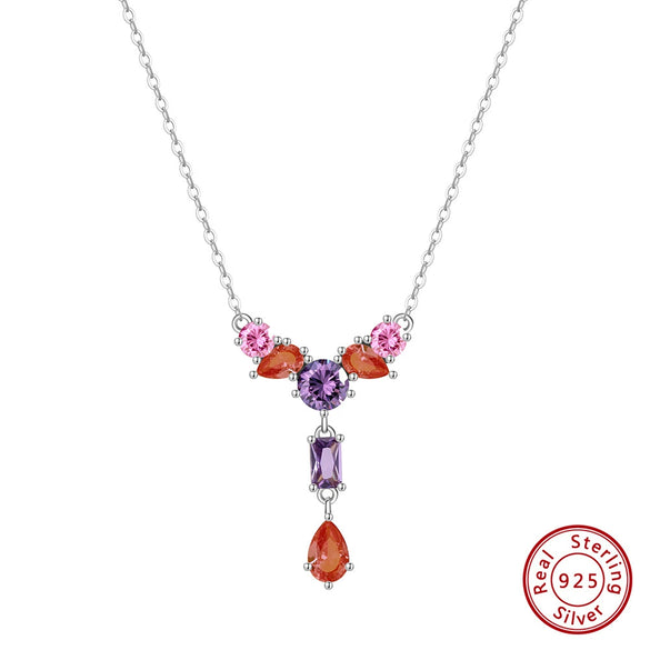 Wholesale Women's 925 Sterling Silver Yshaped Necklace With Geometric Zircon Pendant And Electroplating