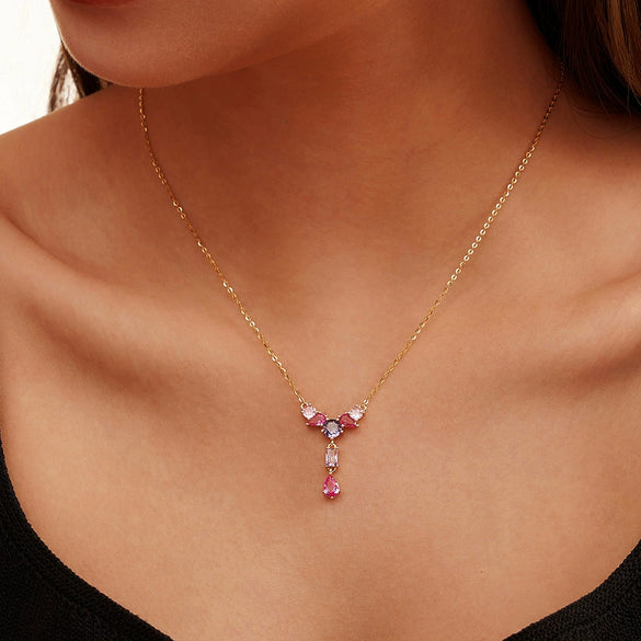 Wholesale Women's 925 Sterling Silver Yshaped Necklace With Geometric Zircon Pendant And Electroplating