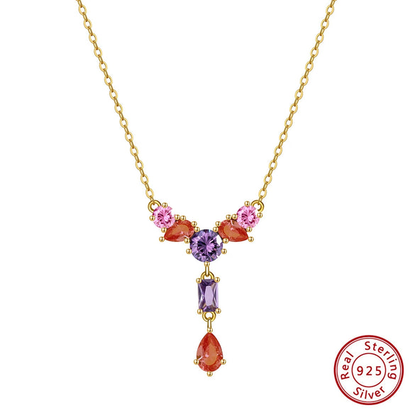 Wholesale Women's 925 Sterling Silver Yshaped Necklace With Geometric Zircon Pendant And Electroplating