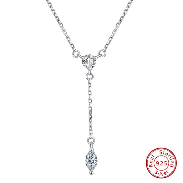 Wholesale Women's 925 Sterling Silver Yshaped Necklace With Geometric Zircon Pendant And Electroplating